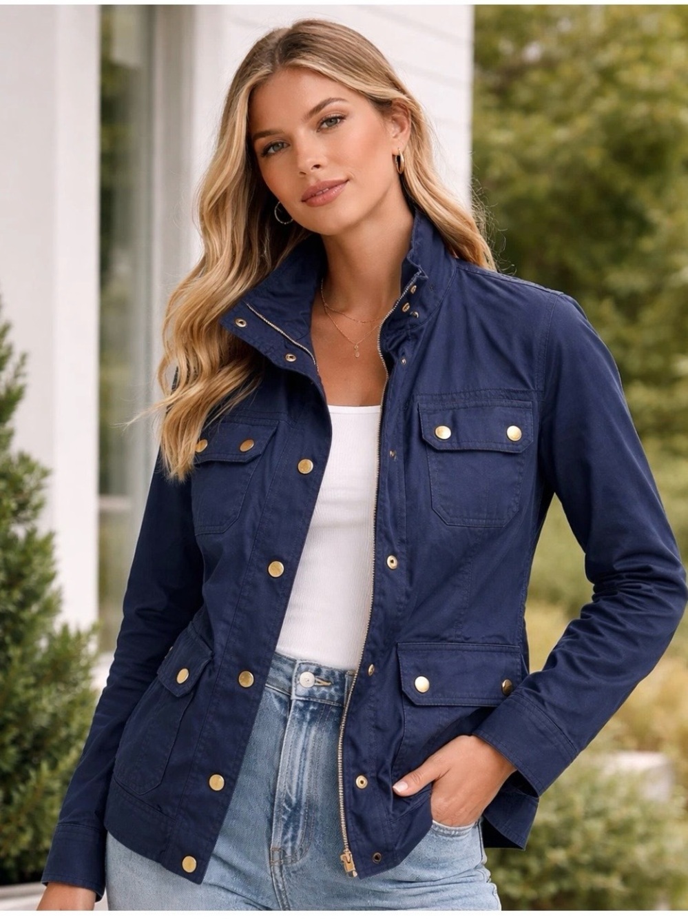 J. CREW Downtown Field Jacket Blue Utility Style Small